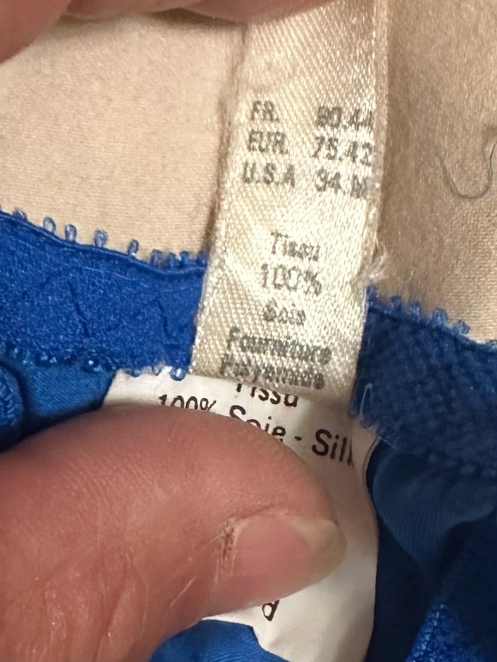 Vintage 1980’s Jeune Europa Sheer Lace Bra/Silk Thong & Garter Set Cobalt Blue - Picture 8 of 11